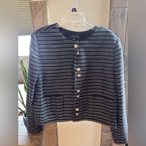 Ann Taylor cropped black striped and Jacket with gold Buttons size 16
